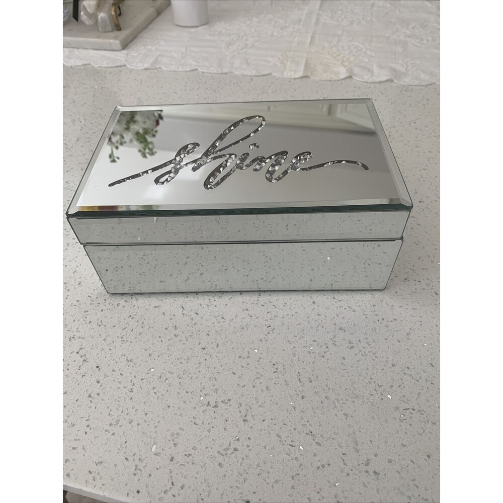 Silver Glass Mirrored Jewelry Box Beautiful Finish Storage Sturdy Organizer High